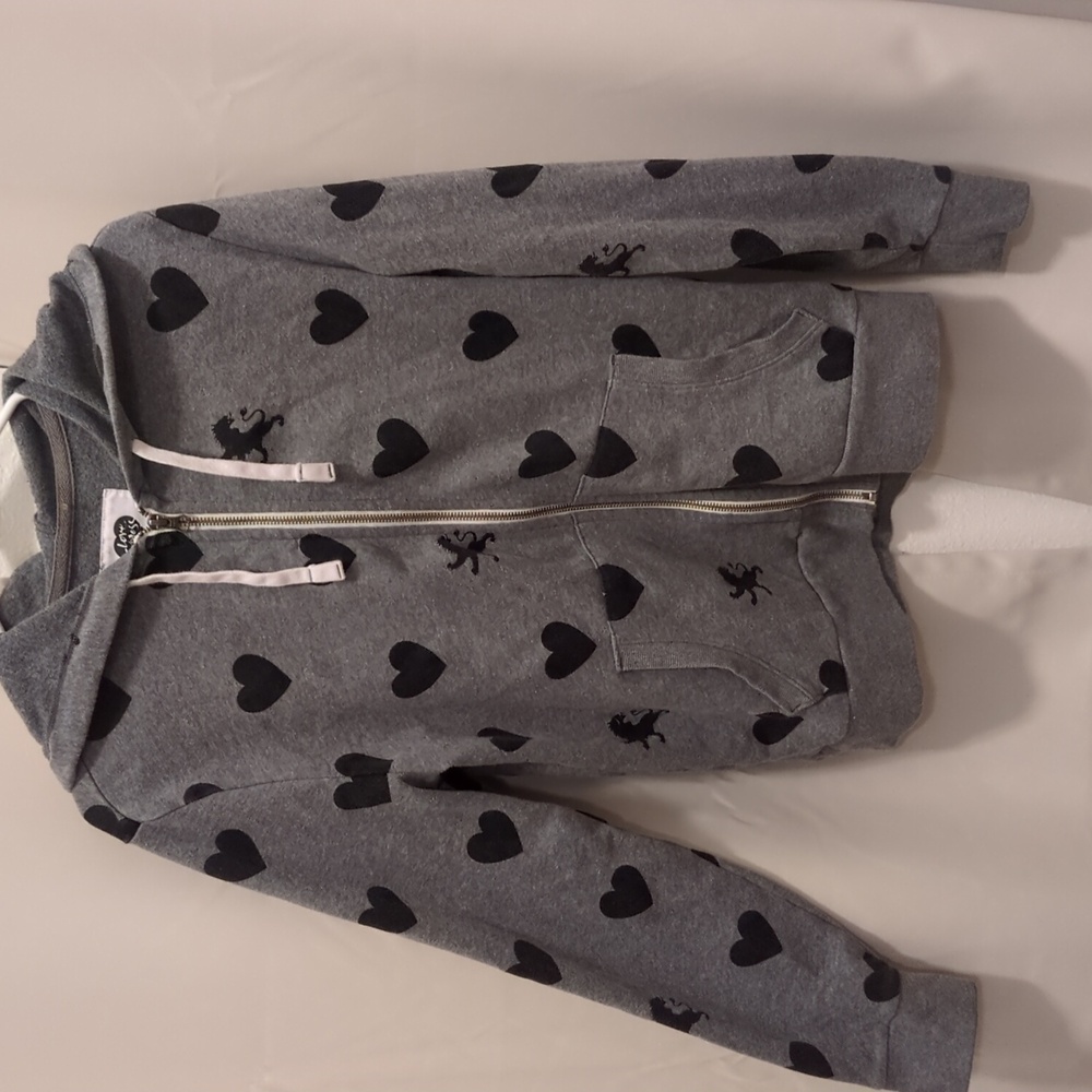 Women's Love Express Heart Design Gray Zip Up Hooded Sweater Hoodie Large